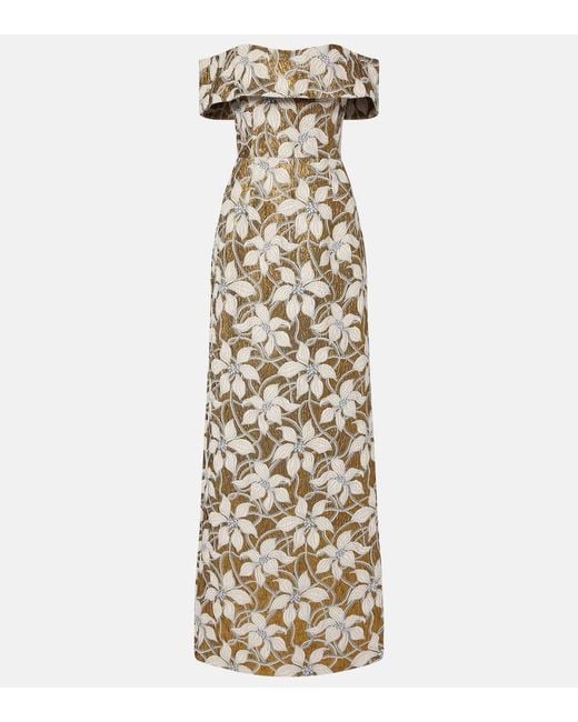 Markarian Clover Floral Off-Shoulder Gown in Metallic | Lyst