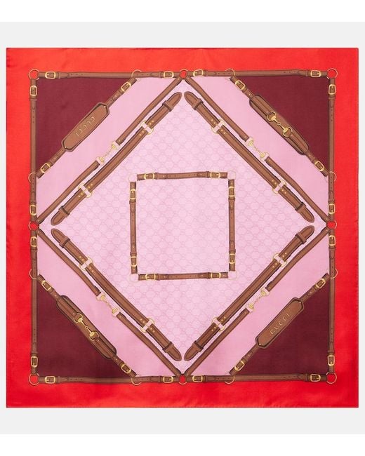 Gucci Red Printed Silk Twill Carré