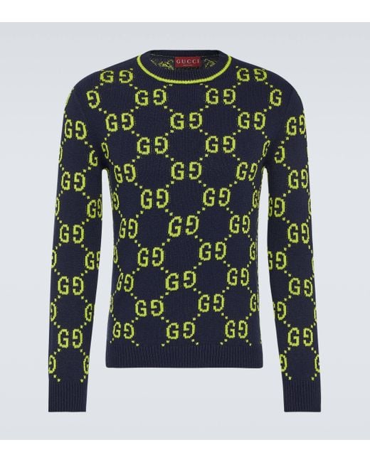 Gucci Green GG Cotton-blend Jacquard Sweater for men