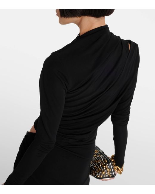 Christopher Esber Black Asymmetric Draped Cutout Midi Dress