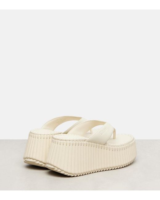 Chloé White Nama Leather Platform Thong Sandals