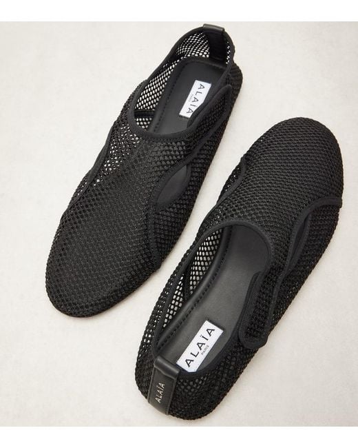 Alaïa Black Fishnet Slip-On Shoes
