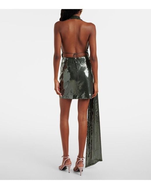 Alex Perry Green Draped Halterneck Sequined Minidress