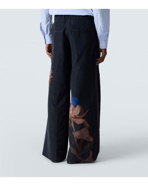 Dries Van Noten Blue Pilan Floral Wool-Blend Taffeta Wide-Leg Pants for men