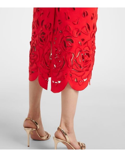 Vestido De Coctel Con Abertura Floral Oscar de la Renta de color Red