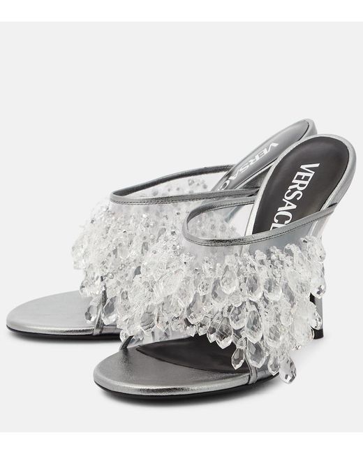 Versace White Embellished Pvc Mules
