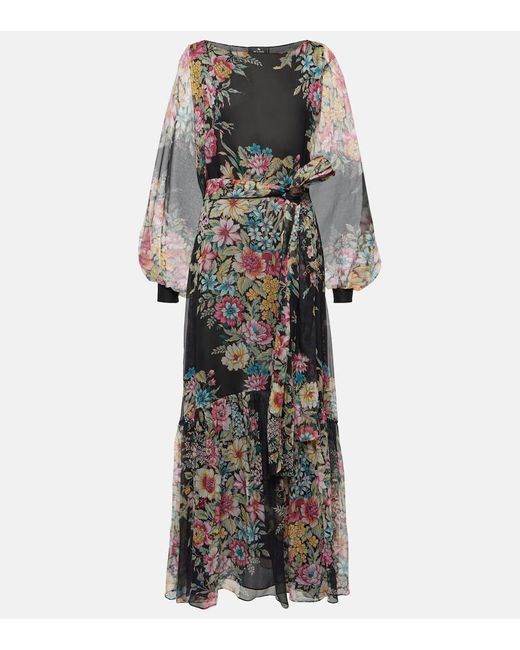 Robe Longue En Soie A Fleurs Etro en coloris Gray