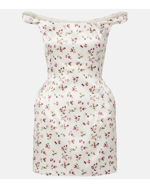 Magda Butrym White Floral Silk Satin Minidress