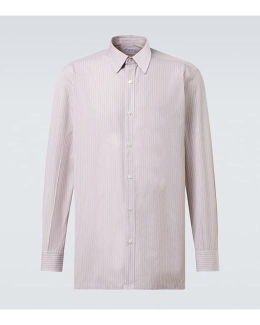 Charvet Pink Striped Cotton Poplin Shirt for men