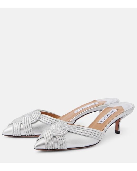 Aquazzura White Felix 50 Leather Mules