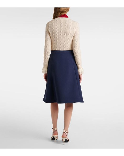 Valentino Blue Virgin Wool Crepe Midi Skirt