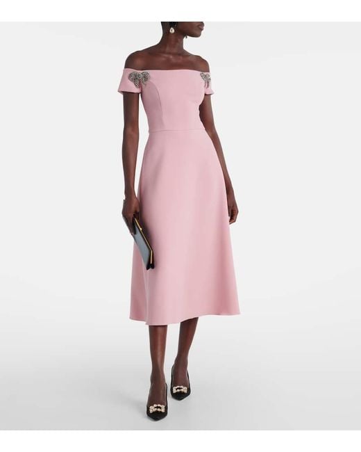 Carolina Herrera Pink Embellished Off-Shoulder Midi Dress