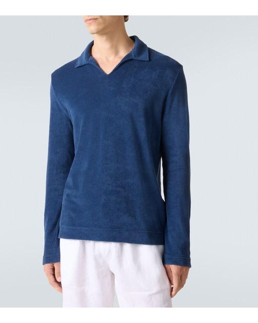 Fedeli Blue Cotton Terry Polo Sweater for men