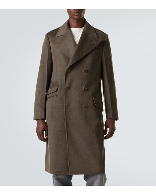 Brunello Cucinelli Brown Double-Breasted Virgin Wool Overcoat for men