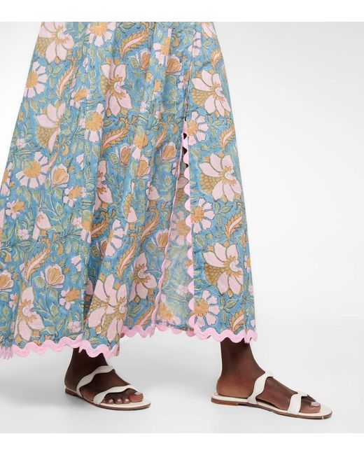 Juliet Dunn Blue Bedrucktes Maxikleid Aus Baumwolle