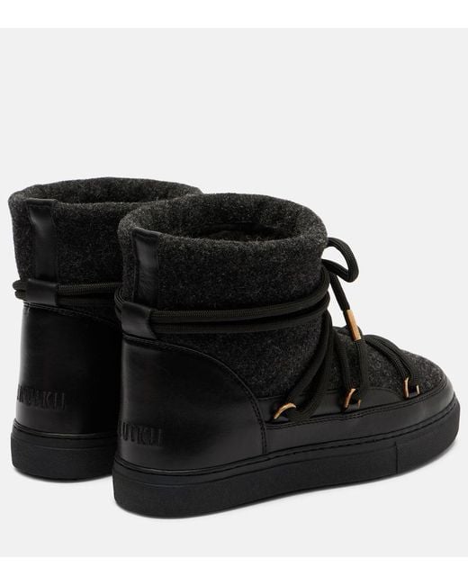 Inuikii Black Felt Leather-Trimmed Snow Boots
