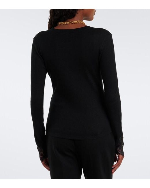 Dorothee Schumacher Black Pure Sleekness Lace-Trimmed Cotton Top