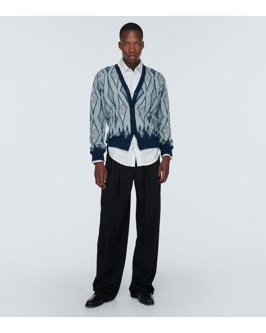 Amiri Blue Argyle Mohair-Blend Cardigan for men