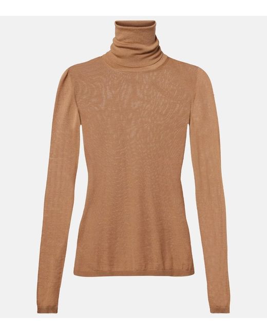 Max Mara Brown Saluto Virgin Wool Turtleneck Sweater