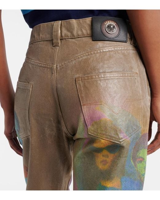 Versace Green Printed Straight Jeans