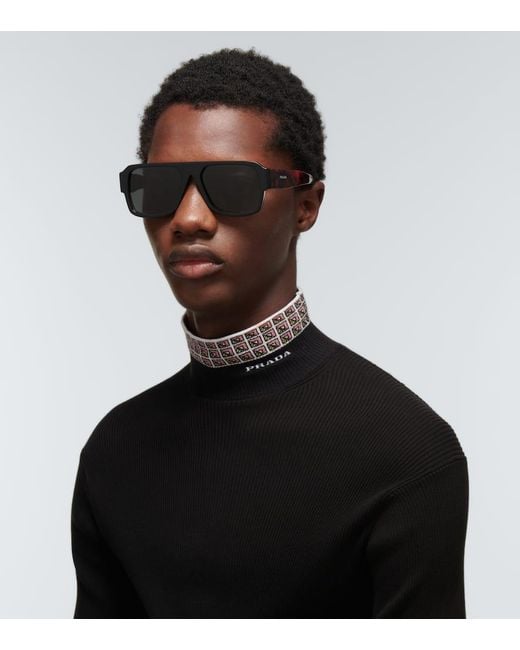 Prada Gray Square Acetate Sunglasses for men