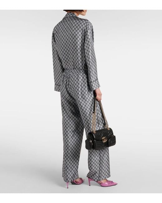 Gucci Gray Weite Hose Gg Aus Seiden-Twill