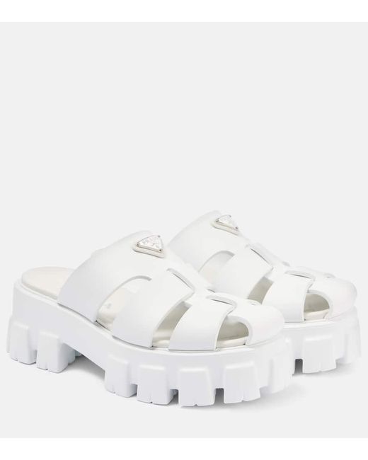 Prada White Rubber Monolith Mules