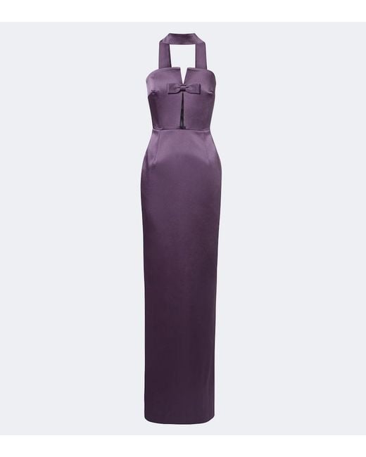The New Arrivals Ilkyaz Ozel Purple Noa Scarf-Detail Satin Gown