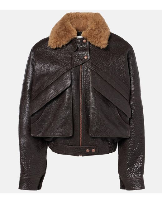 Magda Butrym Black Cropped Shearling-trimmed Leather Jacket