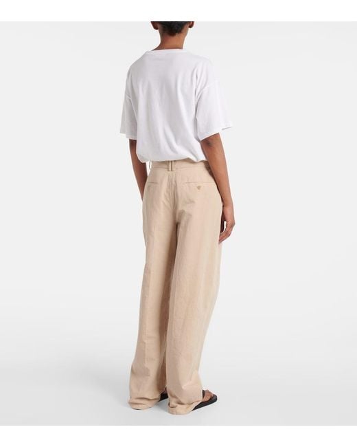 The Row Natural Lilas Cotton And Linen Wide-Leg Pants