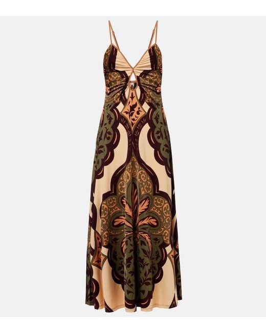 Johanna Ortiz Brown Printed Jersey Midi Dress