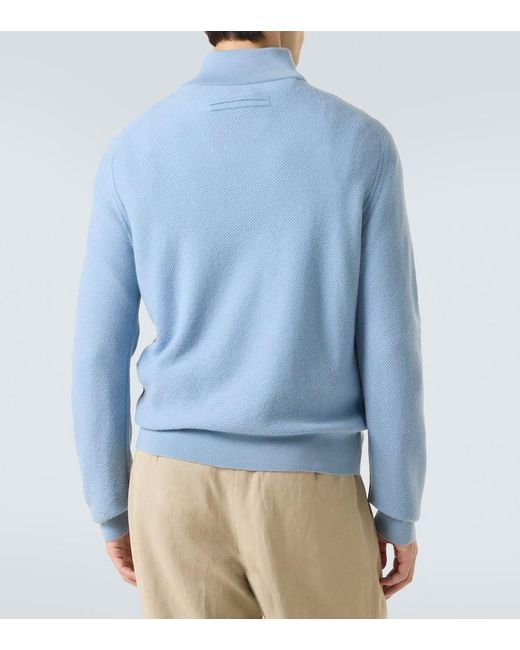 Zegna Blue Cashmere Mockneck Sweater for men