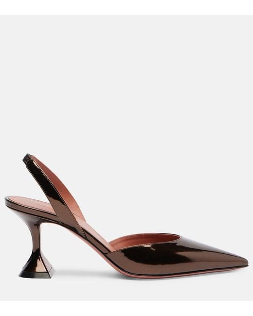 AMINA MUADDI Brown Holli 70 Mirrored Leather Slingback Pumps