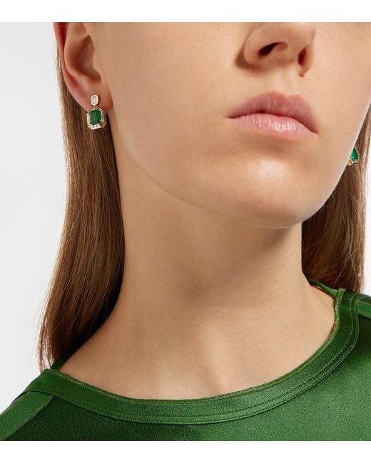 SHAY Green Halo 18kt Gold Drop Earrings With Emeralds And Diamonds