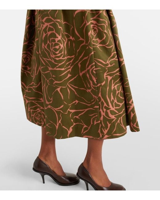 Dries Van Noten Natural Floral Cotton Midi Skirt