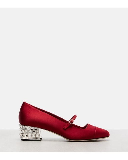 Jimmy Choo Red Elisa 45 Embellished Satin Pumps
