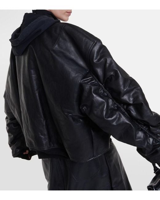 Balenciaga Black Oversized Leather Bomber Jacket