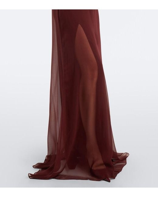 The Sei Red Draped Silk Chiffon One-Shoulder Gown