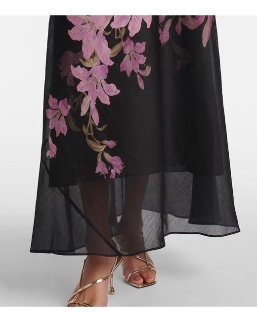 Robe Longue Dawning En Lin Et Soie A Fleurs Zimmermann en coloris Black