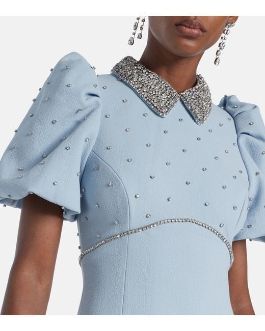 Rebecca Vallance Blue Amery Embellished Puff-Sleeve Gown