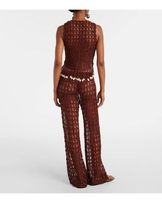 Pantalones Anchos De Croche De Algodon Anna Kosturova de color Brown