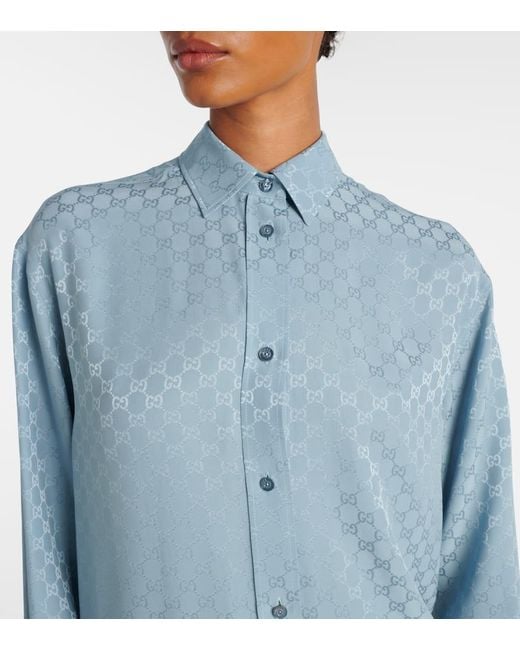 Camisa De Seda Con Gg Gucci de color Blue