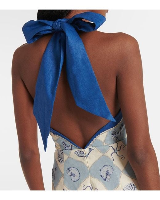 Vestido Corto Pia De Lino Estampado ALÉMAIS de color Blue