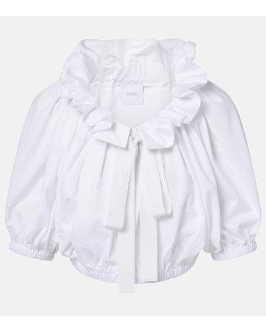 Patou White Ruffled Cropped Cotton Top