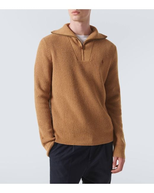 Polo Ralph Lauren Brown Wool And Cotton Half-Zip Sweater for men