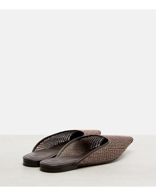 Brunello Cucinelli Brown Monili Leather-Trimmed Mules
