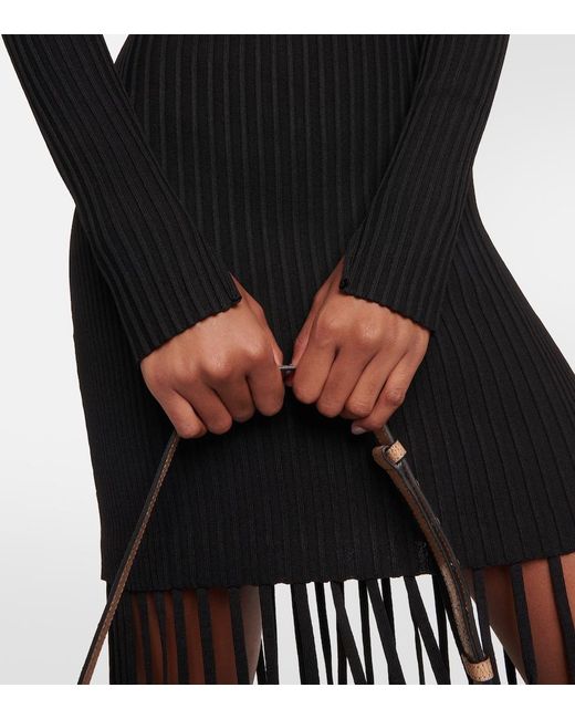 Ganni Black Knitted Dress With Fringes