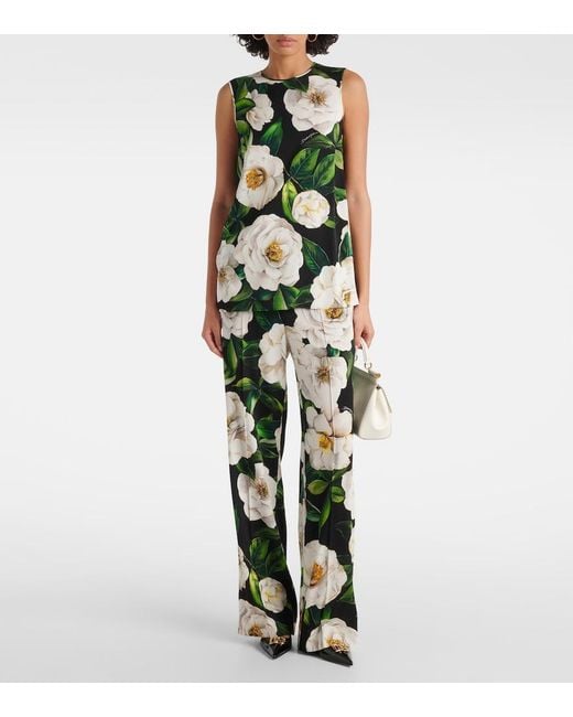 Dolce & Gabbana Green Floral Print Sleeveless Top