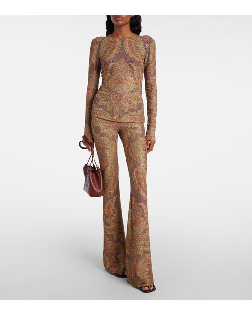 Etro Natural Printed Jersey Flared Pants