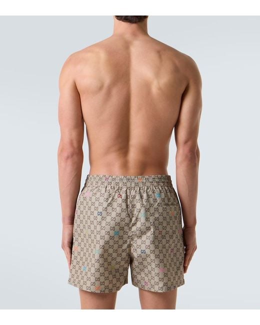 Gucci Multicolor Gg Printed Poplin Swim Trunks for men